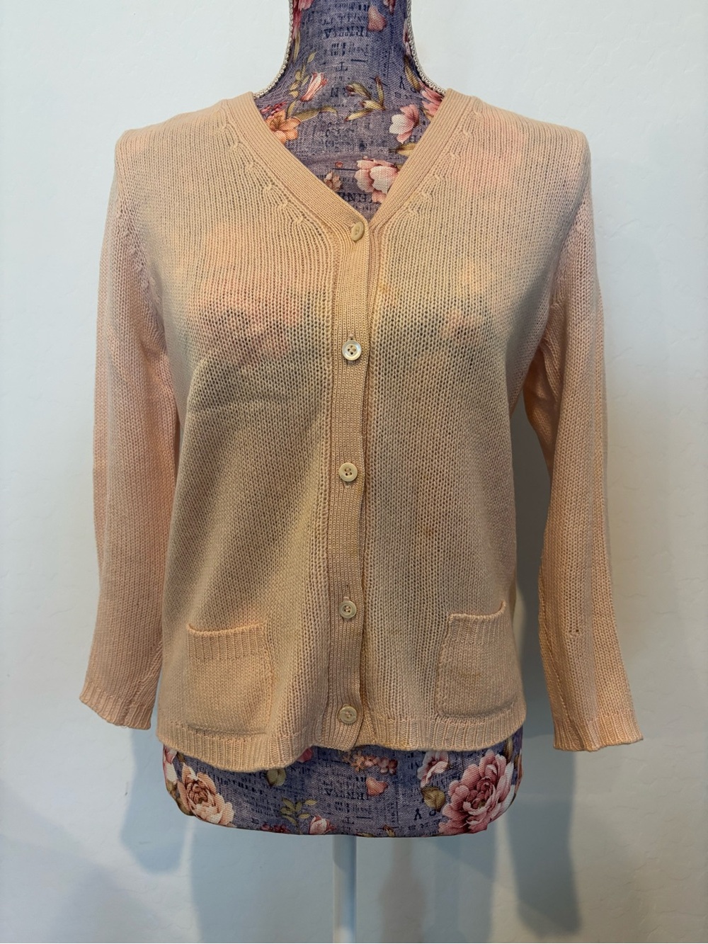 Prada Knit Light Peach V-Neck Button Cardigan Sweater